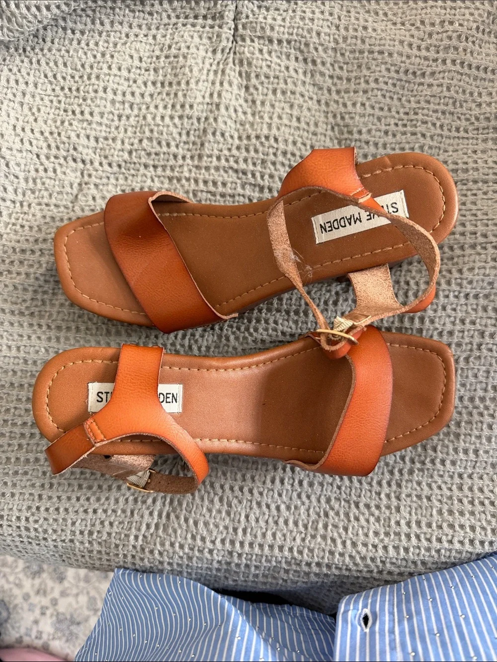 Brown Platform Block Heel Sandals with Ankle Strap worn once